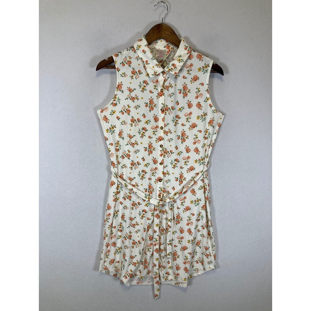 Cottagecore No Boundaries Women L Cream Floral Lace Back Tie‎ Waist Mini Dress